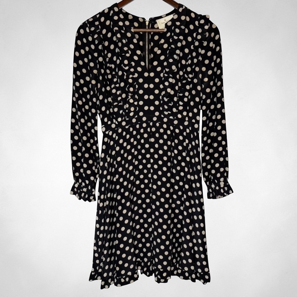 Kate Spade‎ Adele Silk Polka Dot Dress in Black Cream size 2
